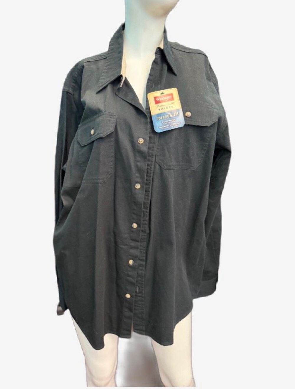 Wrangler Black Button Down Shirt Men’s Size Large NEW TAGS Cotton Relaxed Fit